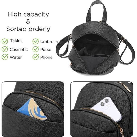 Little Backpack Bag Small Size Purse Vegan Leather Black - Picture 4 of 6